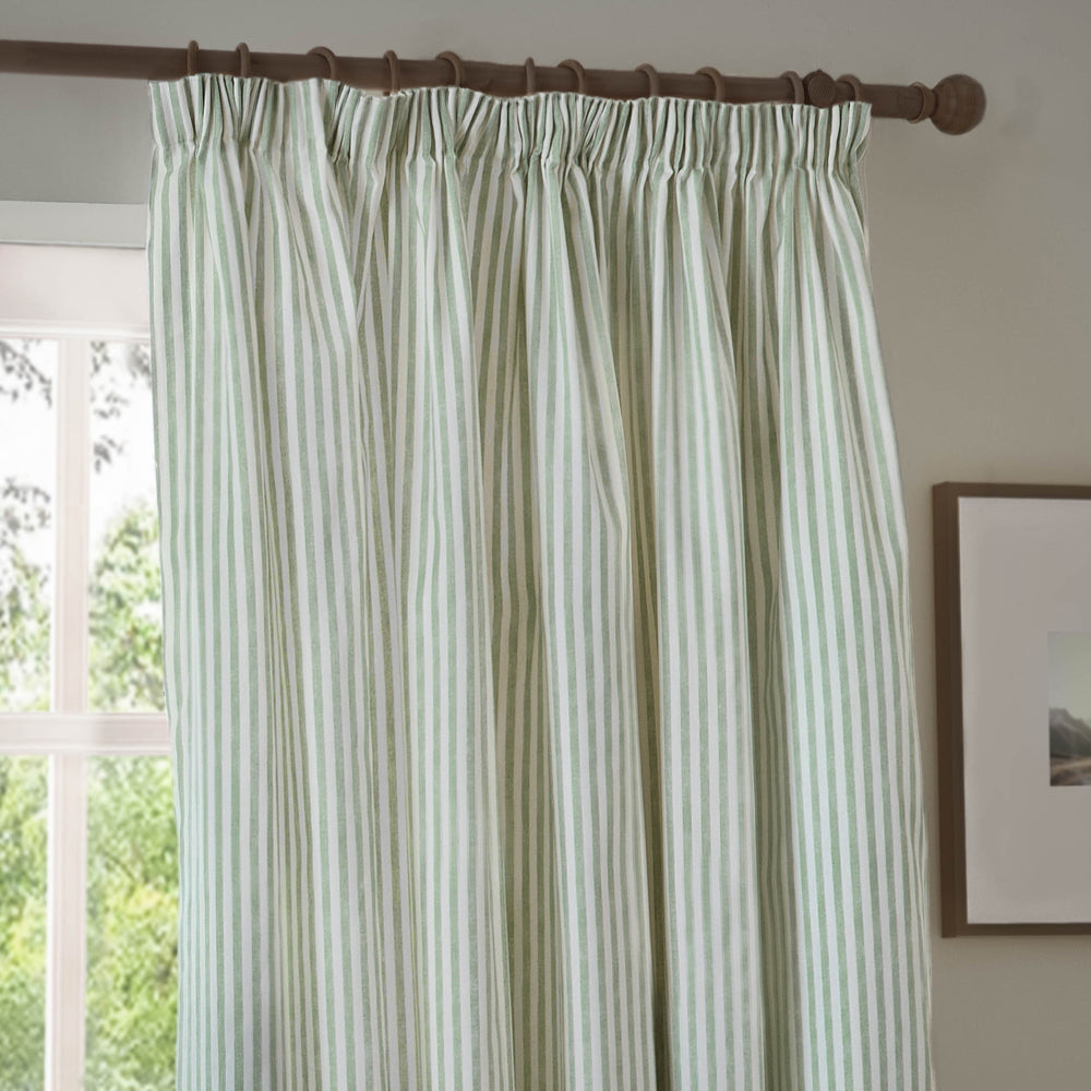 Striped Green Curtains - Hebden Striped 100% Cotton Lined Pencil Pleat Curtains Eucalyptus Yard