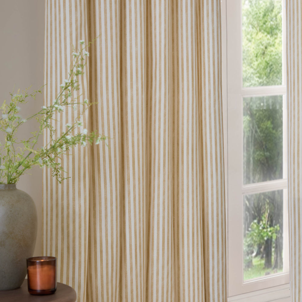 Striped Yellow Curtains - Hebden Striped 100% Cotton Lined Pencil Pleat Curtains Honey Yellow Yard