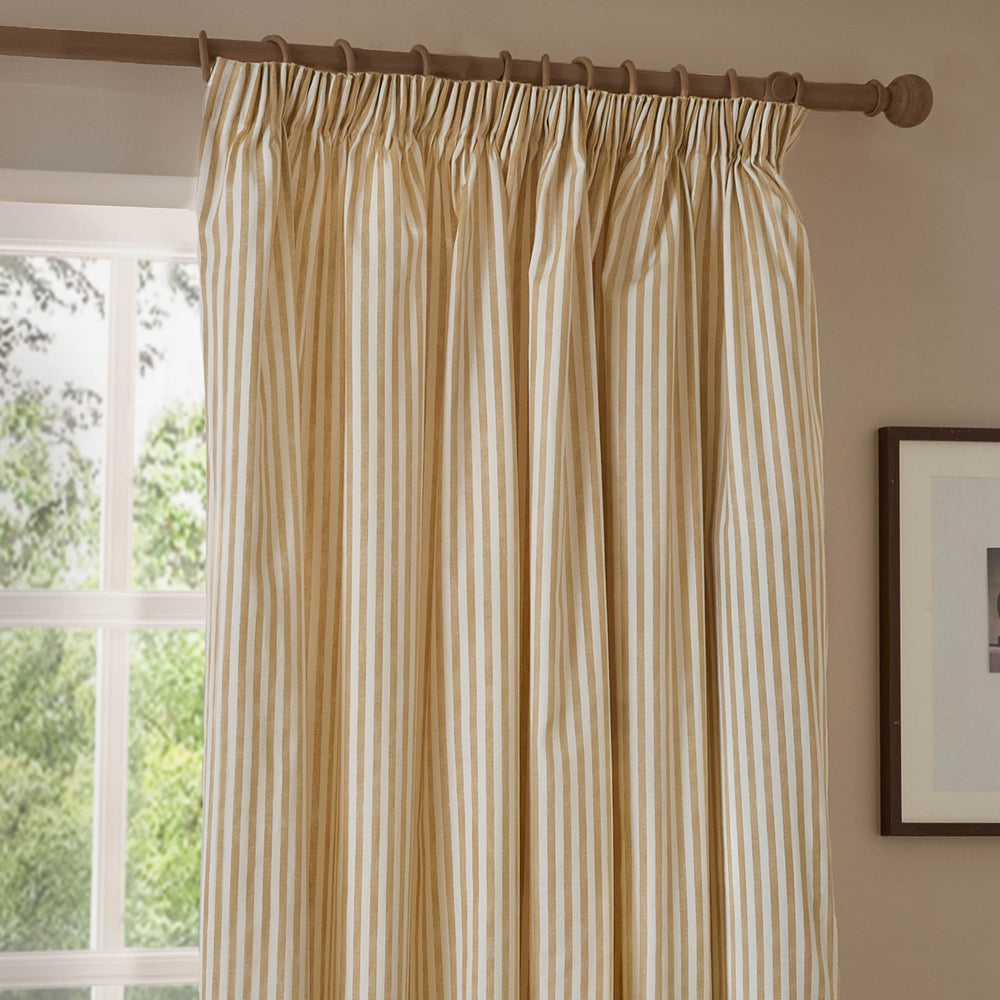 Striped Yellow Curtains - Hebden Striped 100% Cotton Lined Pencil Pleat Curtains Honey Yellow Yard