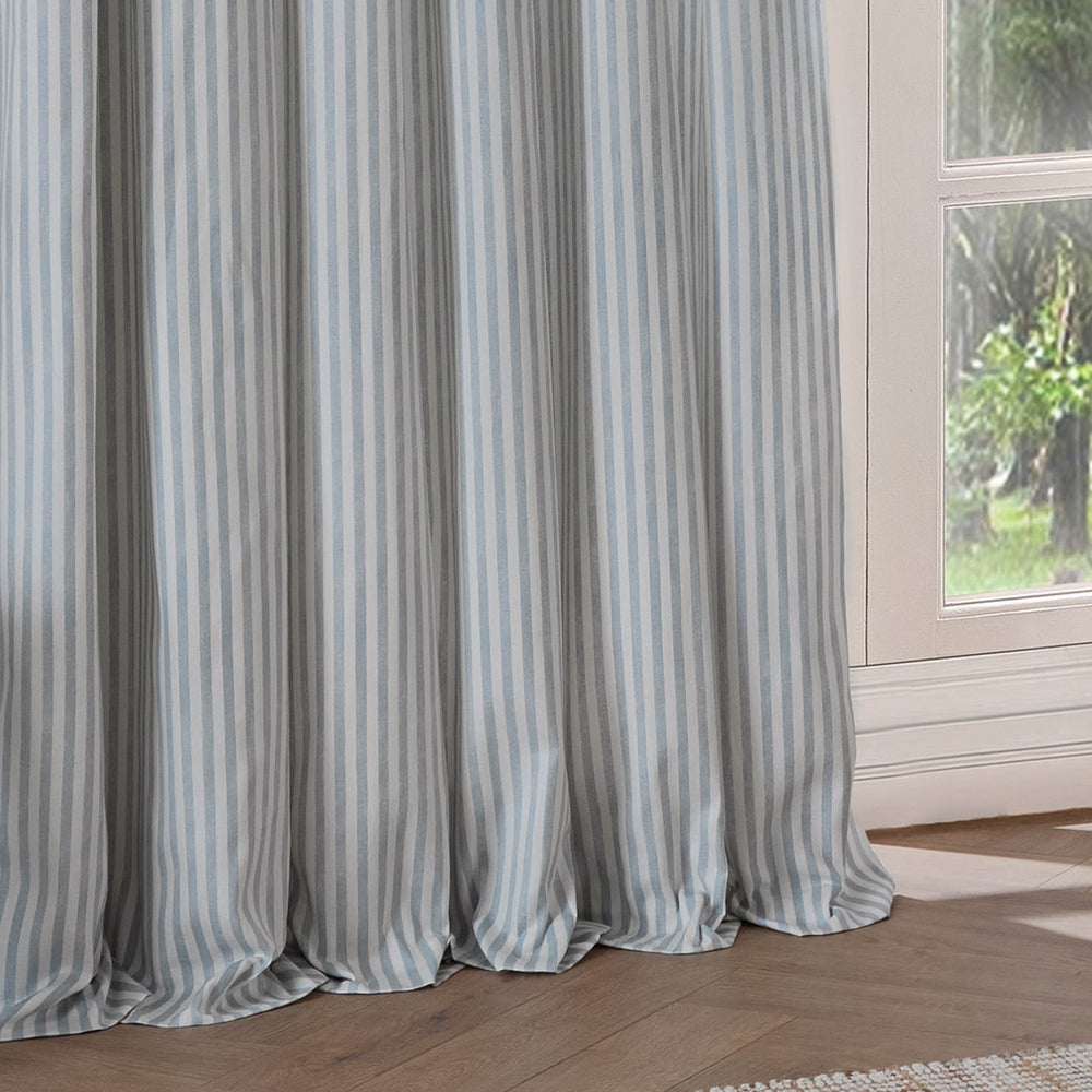 Striped Blue Curtains - Hebden Striped 100% Cotton Lined Pencil Pleat Curtains Mineral Blue Yard