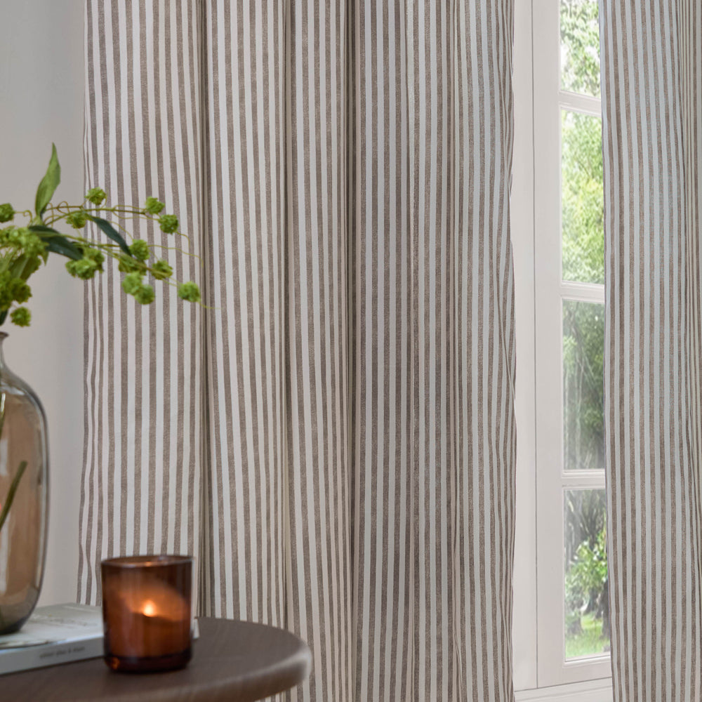 Striped Brown Curtains - Hebden Striped 100% Cotton Lined Pencil Pleat Curtains Mole Yard
