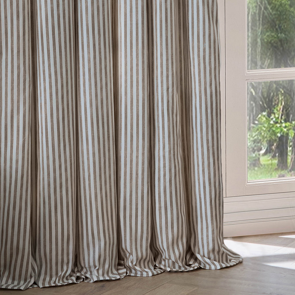 Striped Brown Curtains - Hebden Striped 100% Cotton Lined Pencil Pleat Curtains Mole Yard