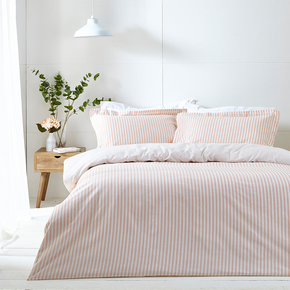 Striped Pink Bedding - Hebden Mélange Stripe 100% Cotton Duvet Cover Set Blush Yard