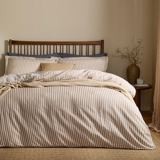 Striped Brown Bedding - Hebden Stripe 100% Cotton Duvet Cover Set Caramel Yard