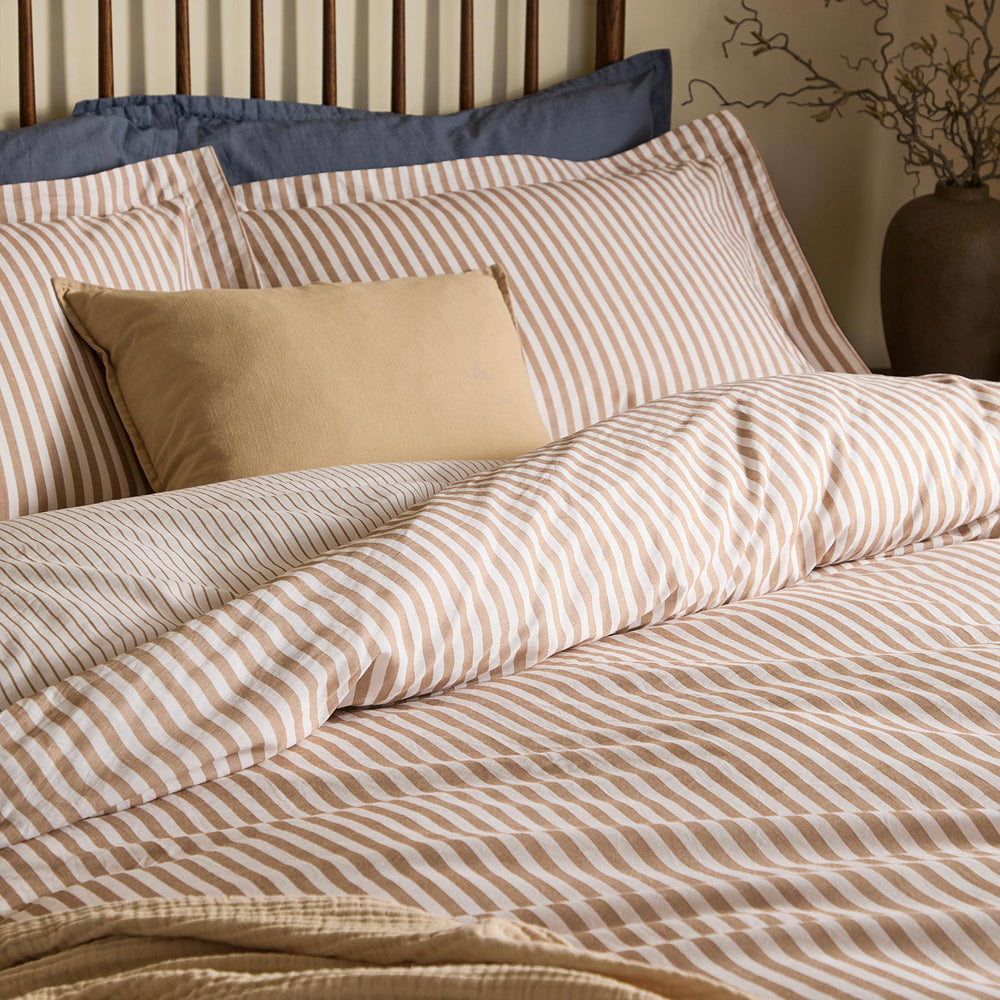 Striped Brown Bedding - Hebden Stripe 100% Cotton Duvet Cover Set Caramel Yard