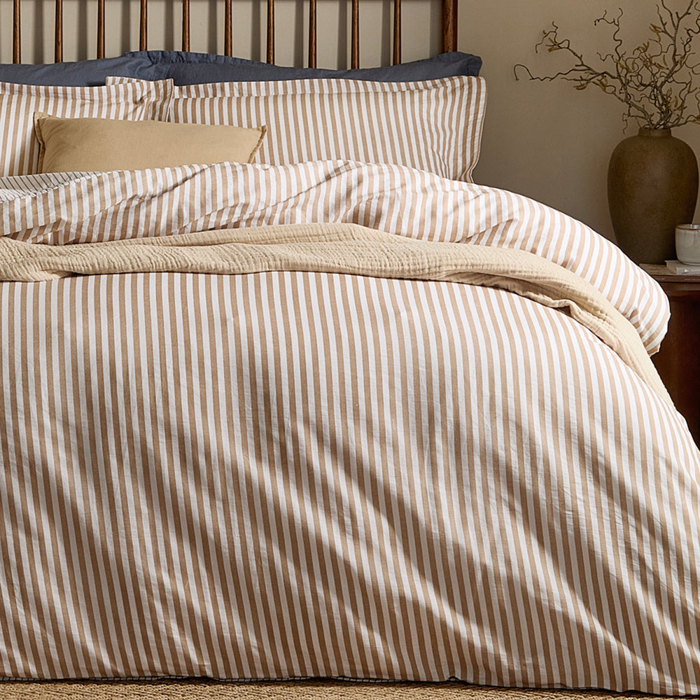 Striped Brown Bedding - Hebden Stripe 100% Cotton Duvet Cover Set Caramel Yard