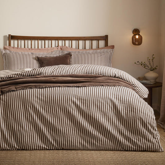Hebden Stripe 100% Cotton Duvet Cover Set Espresso Brown