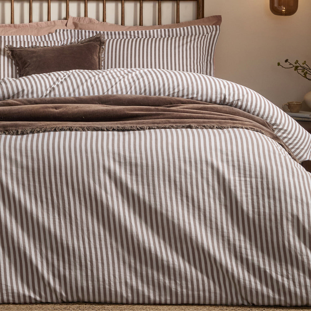 Striped Brown Bedding - Hebden Stripe 100% Cotton Duvet Cover Set Espresso Brown Yard