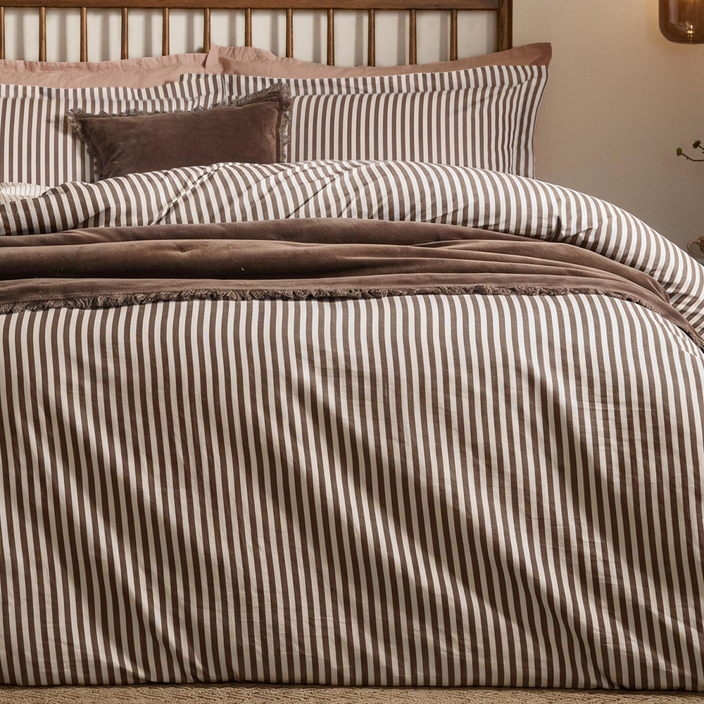 Hebden Stripe 100% Cotton Duvet Cover Set Espresso Brown