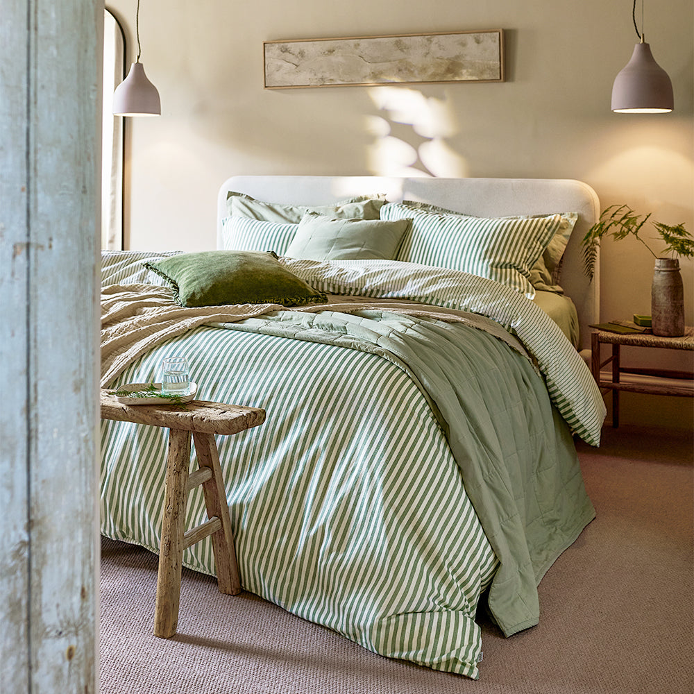 Hebden Stripe 100% Cotton Duvet Cover Set Forest
