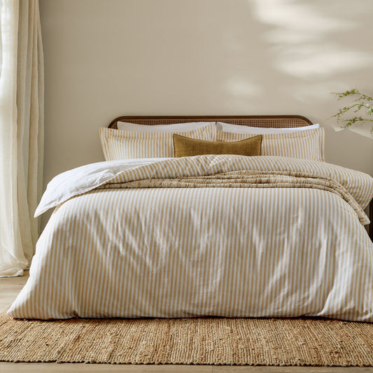 Striped Yellow Bedding - Hebden Mélange Stripe 100% Cotton Duvet Cover Set Honey Yellow Yard