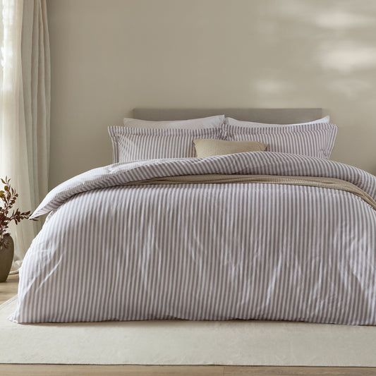 Striped Purple Bedding - Hebden Mélange Stripe 100% Cotton Duvet Cover Set Mauve Yard