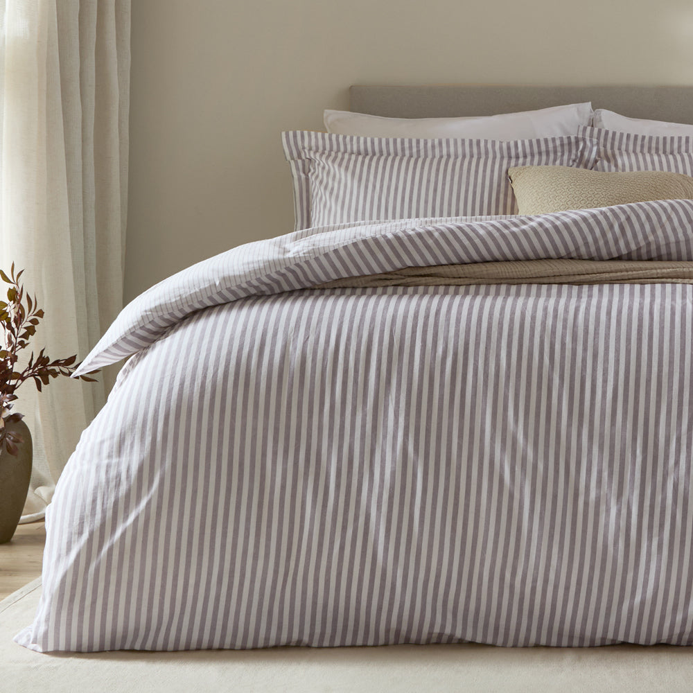 Striped Purple Bedding - Hebden Mélange Stripe 100% Cotton Duvet Cover Set Mauve Yard