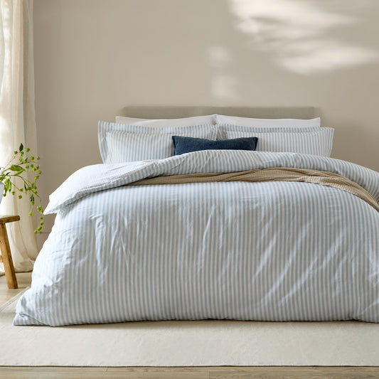 Striped Blue Bedding - Hebden Mélange Stripe 100% Cotton Duvet Cover Set Mineral Blue Yard