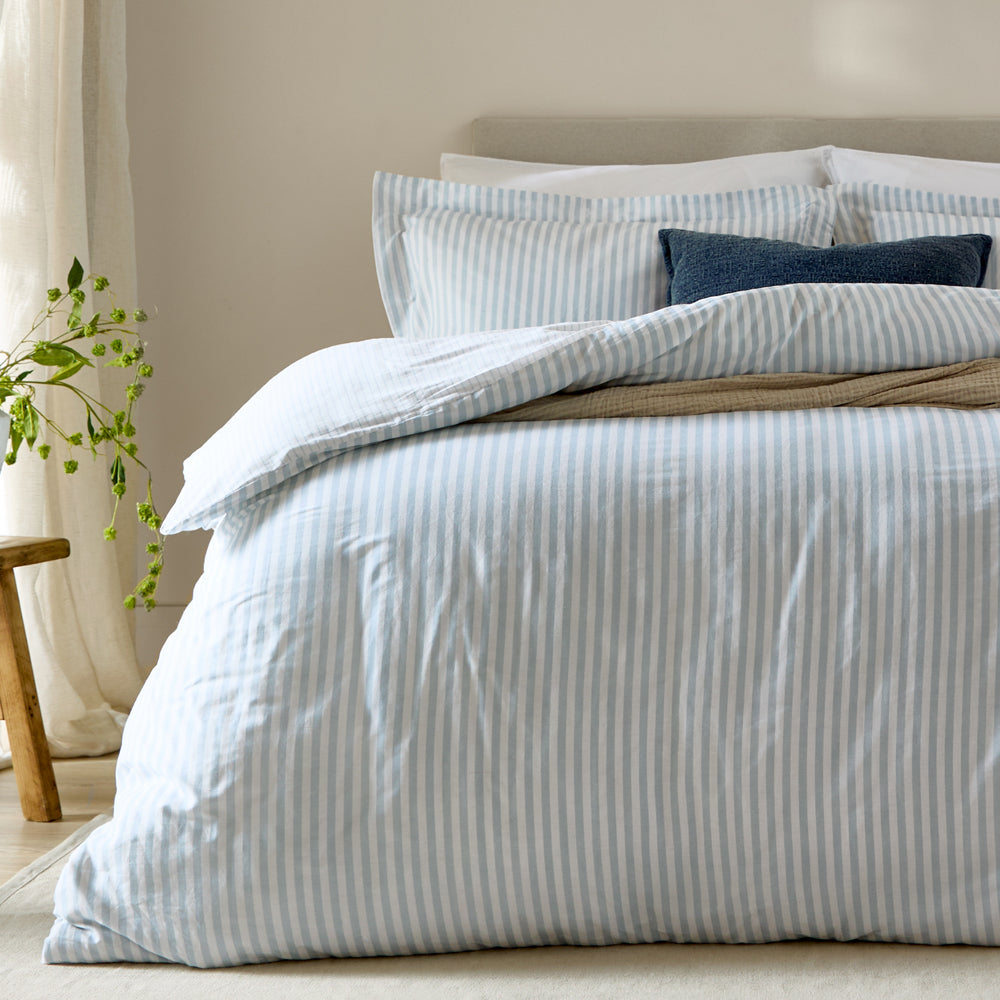 Striped Blue Bedding - Hebden Stripe 100% Cotton Duvet Cover Set Mineral Blue Yard