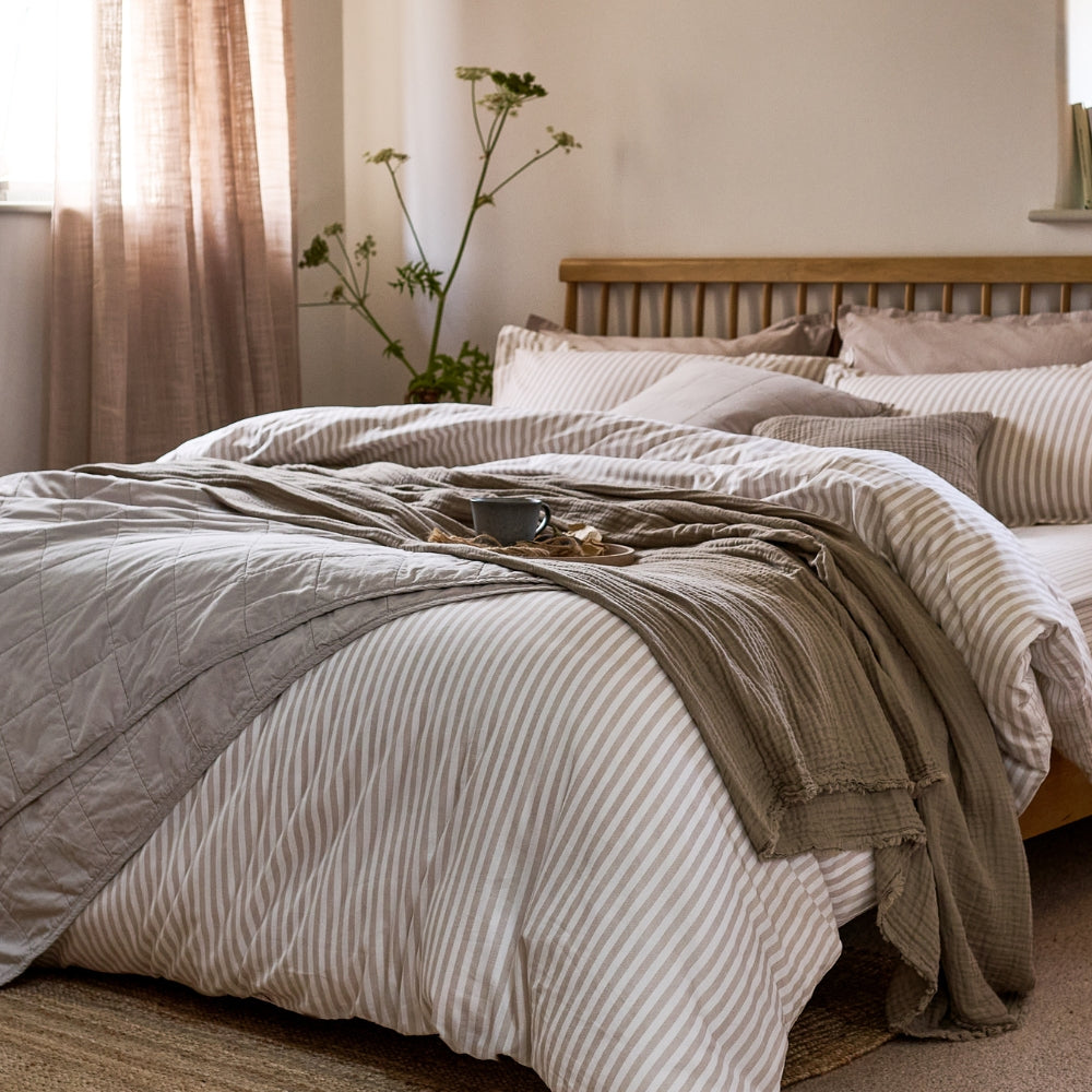 Hebden Stripe 100% Cotton Duvet Cover Set Natural