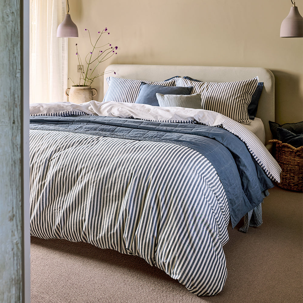 Hebden Stripe 100% Cotton Duvet Cover Set Navy