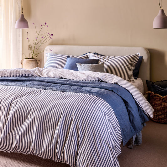 Hebden Stripe 100% Cotton Duvet Cover Set Navy