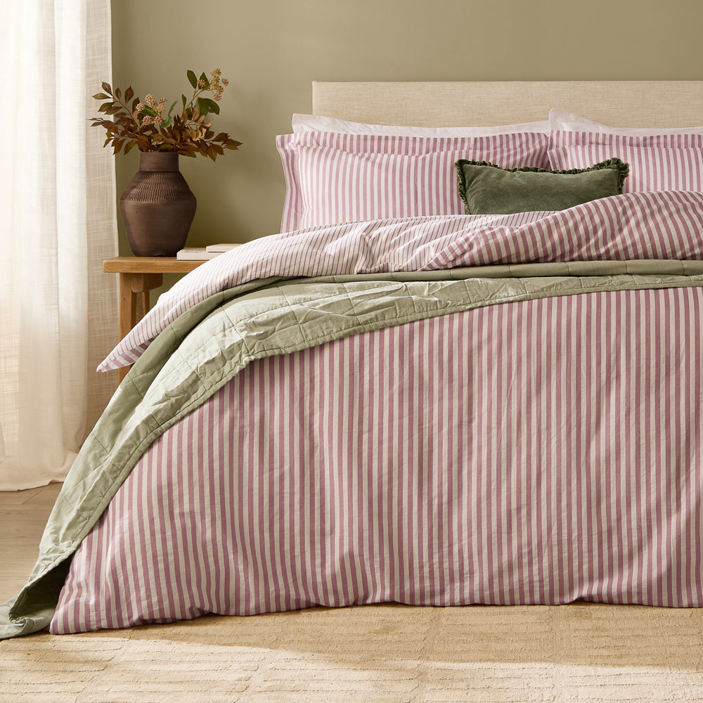 Striped Pink Bedding - Hebden Stripe 100% Cotton Duvet Cover Set Rosewood Yard