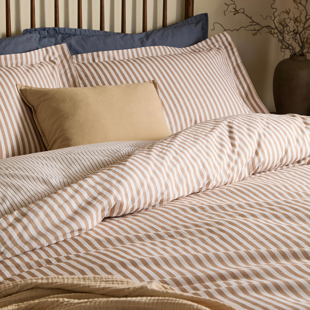 Striped Brown Bedding - Hebden Stripe 100% Cotton Pillowcase Pair Caramel Yard