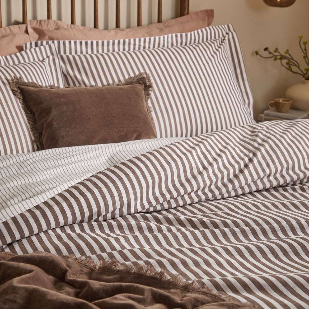 Striped Brown Bedding - Hebden Stripe 100% Cotton Pillowcase Pair Espresso Brown Yard