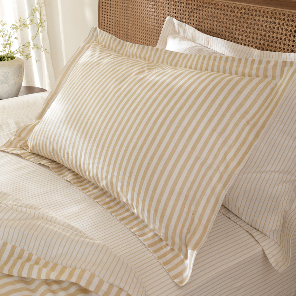 Striped Yellow Bedding - Hebden Stripe 100% Cotton Pillowcase Pair Honey Yellow Yard