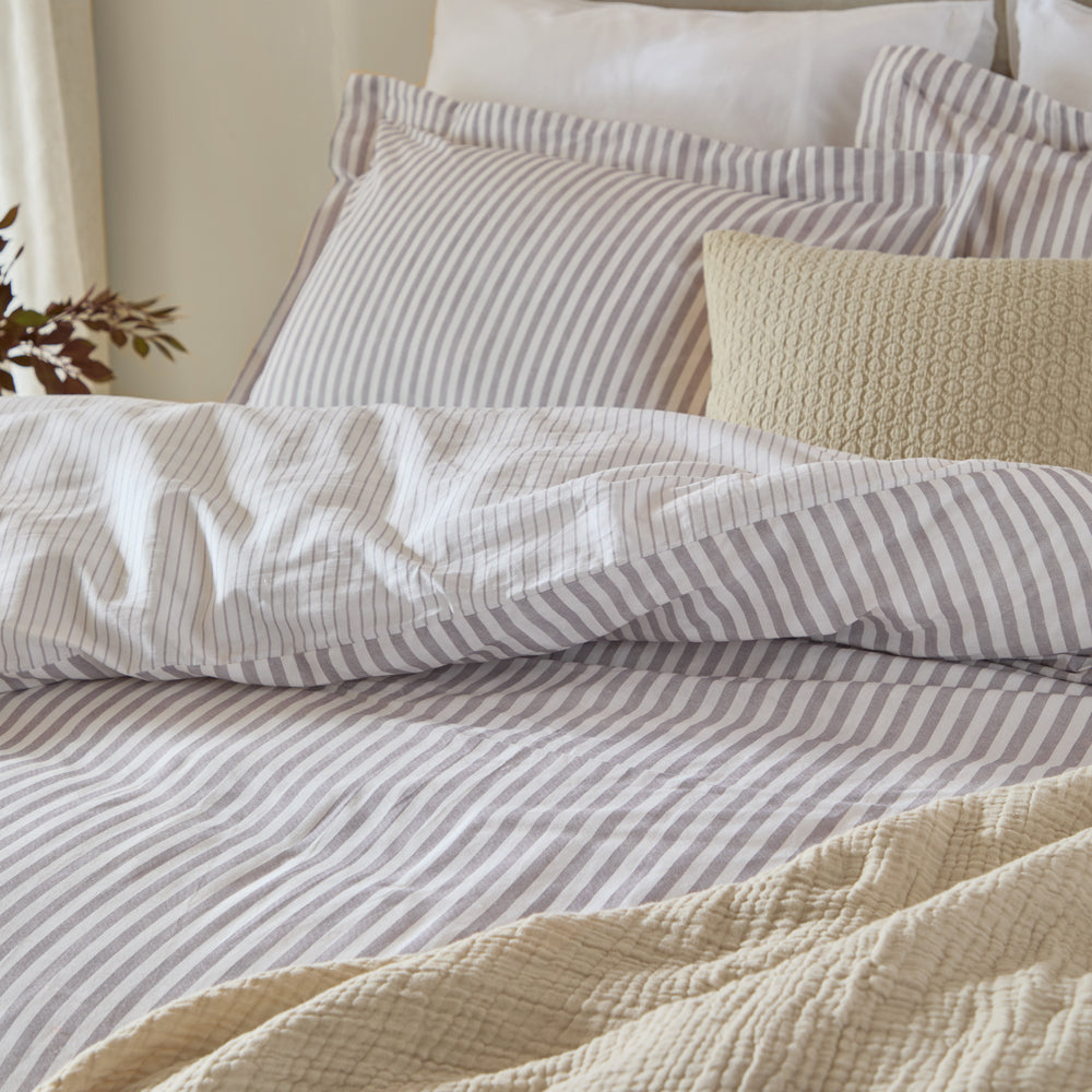 Striped Blue Bedding - Hebden Mélange Stripe 100% Cotton Pillowcase Pair Mauve Yard