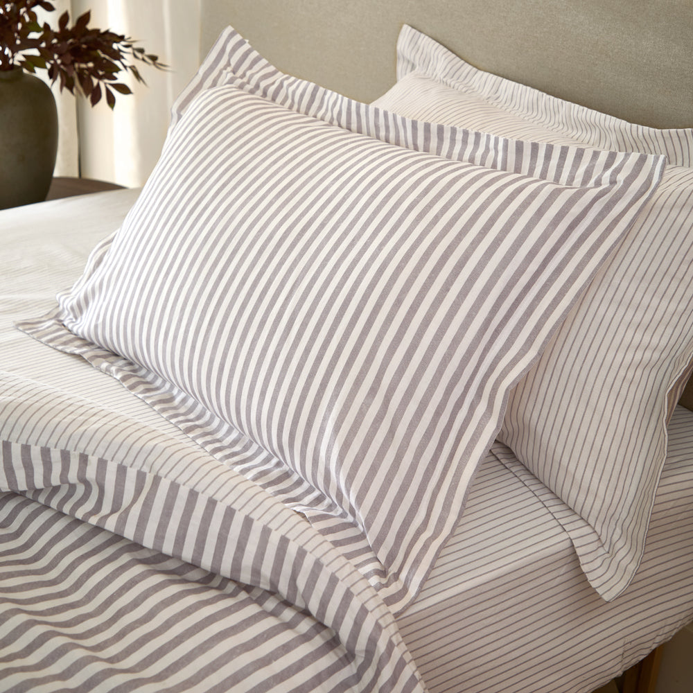 Striped Blue Bedding - Hebden Stripe 100% Cotton Pillowcase Pair Mauve Yard