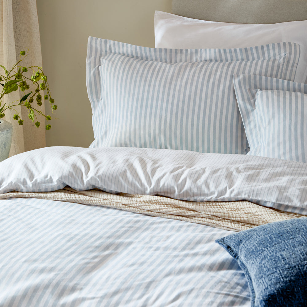 Striped Purple Bedding - Hebden Mélange Stripe 100% Cotton Pillowcase Pair Mineral Blue Yard