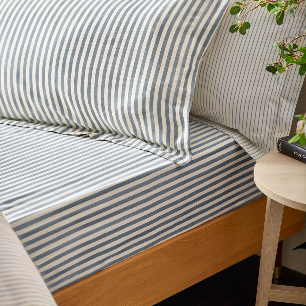 Striped Blue Bedding - Hebden Mélange Stripe 100% Cotton Pillowcase Pair Navy Yard