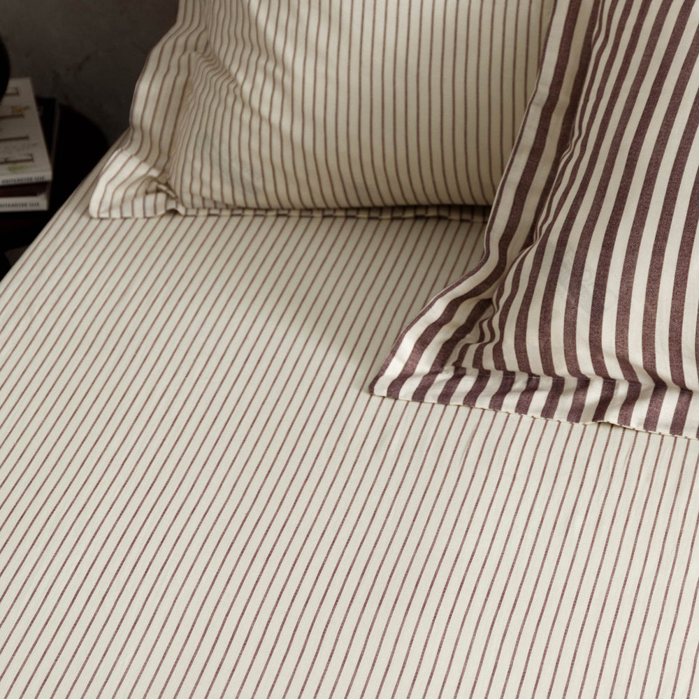 Striped Red Bedding - Hebden 100% Cotton Narrow Stripe Fitted Bed Sheet Beetroot Yard