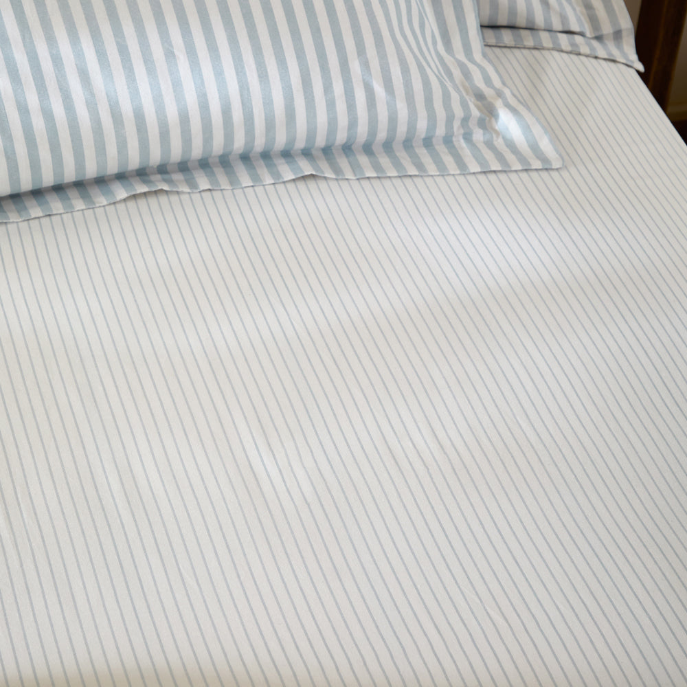 Striped Blue Bedding - Hebden 100% Cotton Narrow Stripe Fitted Bed Sheet Mineral Blue Yard