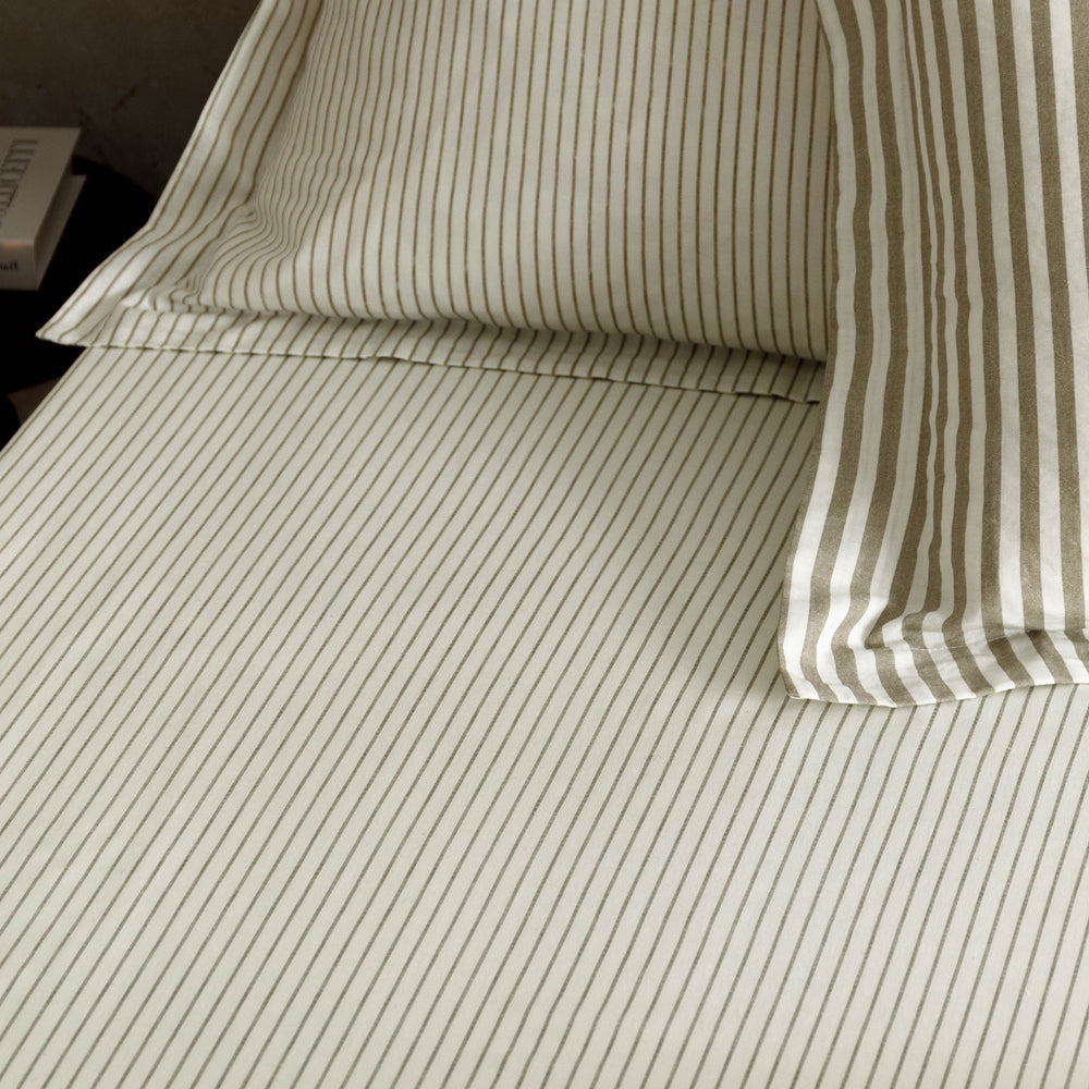 Striped Brown Bedding - Hebden 100% Cotton Narrow Stripe Fitted Bed Sheet Mole Yard