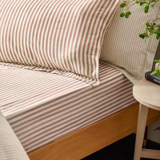 Striped Orange Bedding - Hebden 100% Cotton Striped Fitted Bed Sheet Pecan Yard