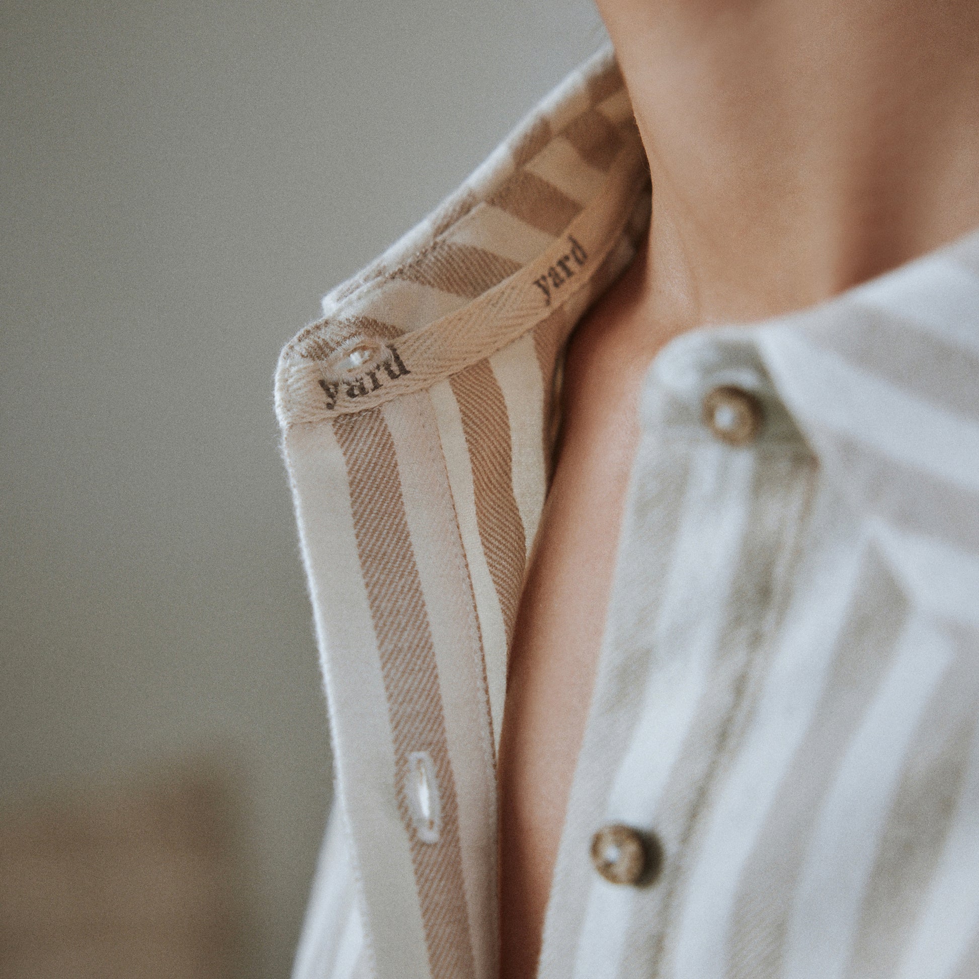 Striped Beige Ladies Nightwear - Hebden Stripe Brushed Cotton Flannel Night Shirt Natural Yard