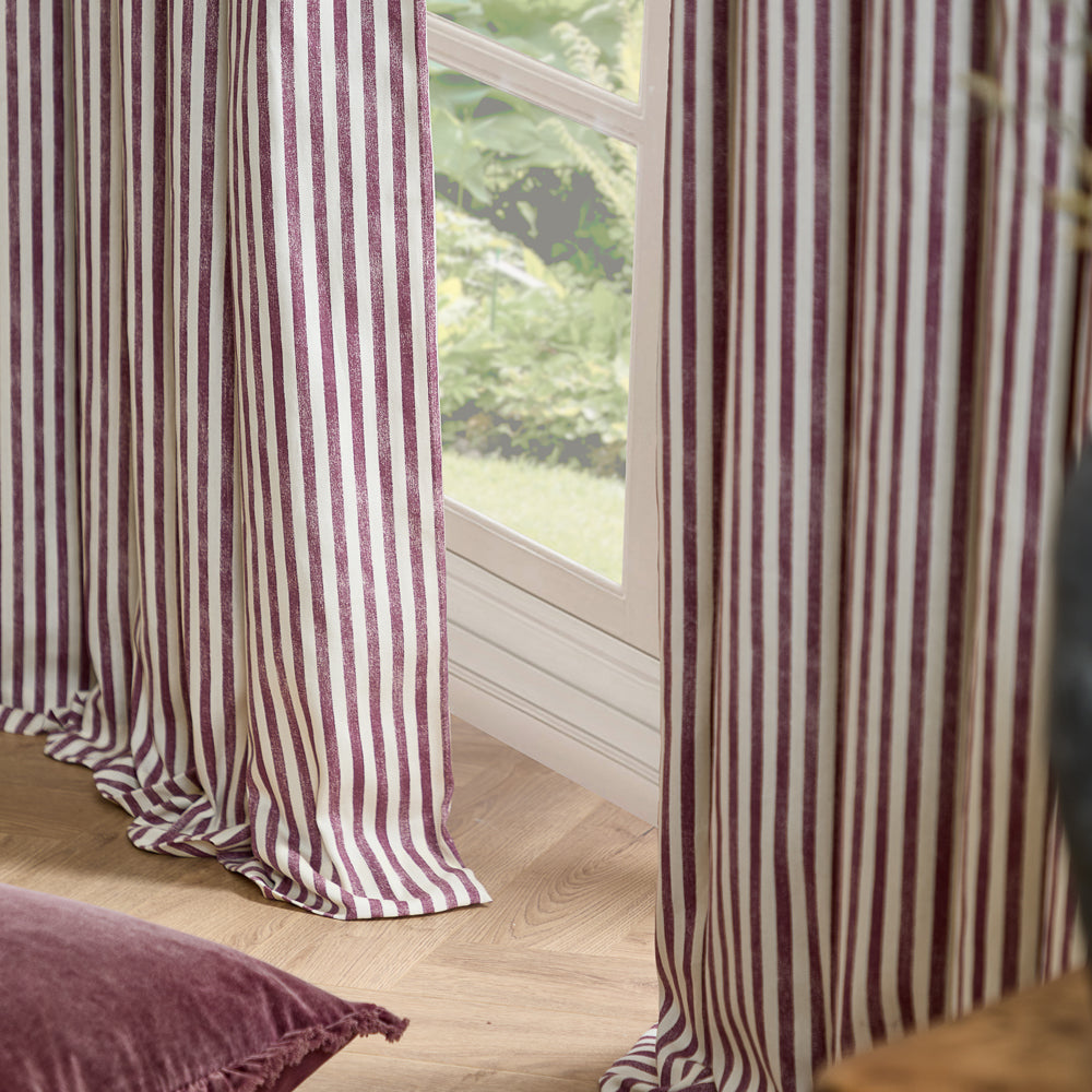 Striped Red Curtains - Hebden Striped 100% Cotton Lined Eyelet Curtains Beetroot Yard
