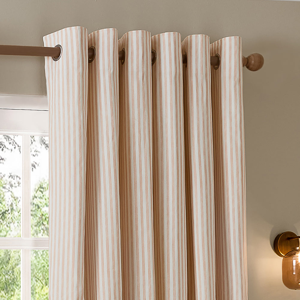 Striped Pink Curtains - Hebden Striped 100% Cotton Lined Eyelet Curtains Blush Yard