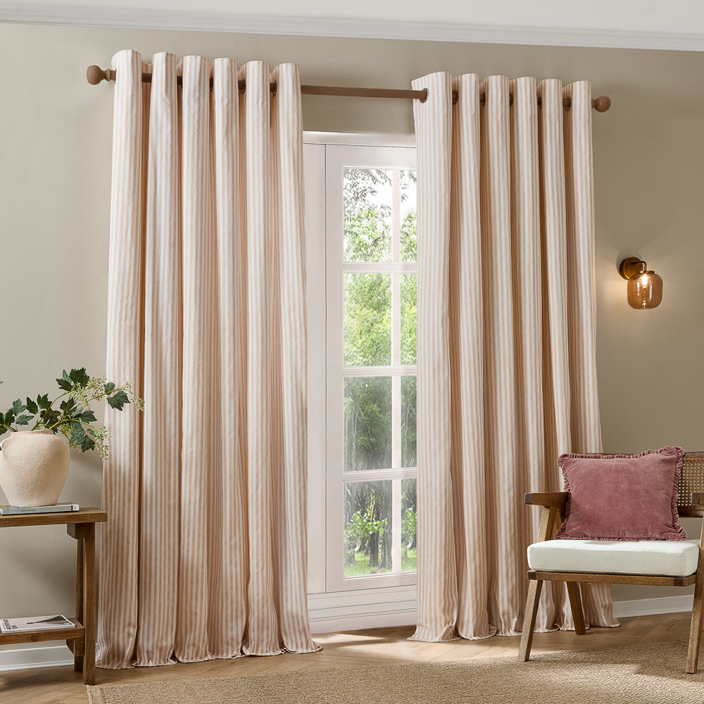 Striped Pink Curtains - Hebden Striped 100% Cotton Lined Eyelet Curtains Blush Yard
