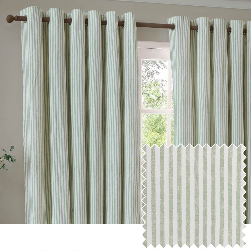 Striped Green Curtains - Hebden Striped 100% Cotton Lined Eyelet Curtains Eucalyptus Yard