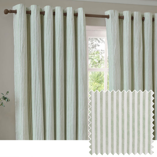Striped Green Curtains - Hebden Striped 100% Cotton Lined Eyelet Curtains Eucalyptus Yard