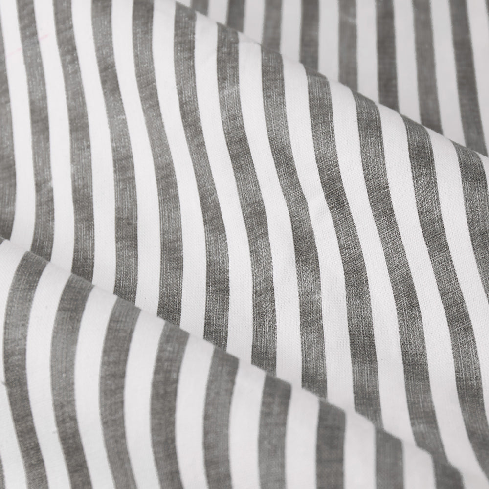 Striped Grey Curtains - Hebden Striped 100% Cotton Lined Eyelet Curtains Grey Yard