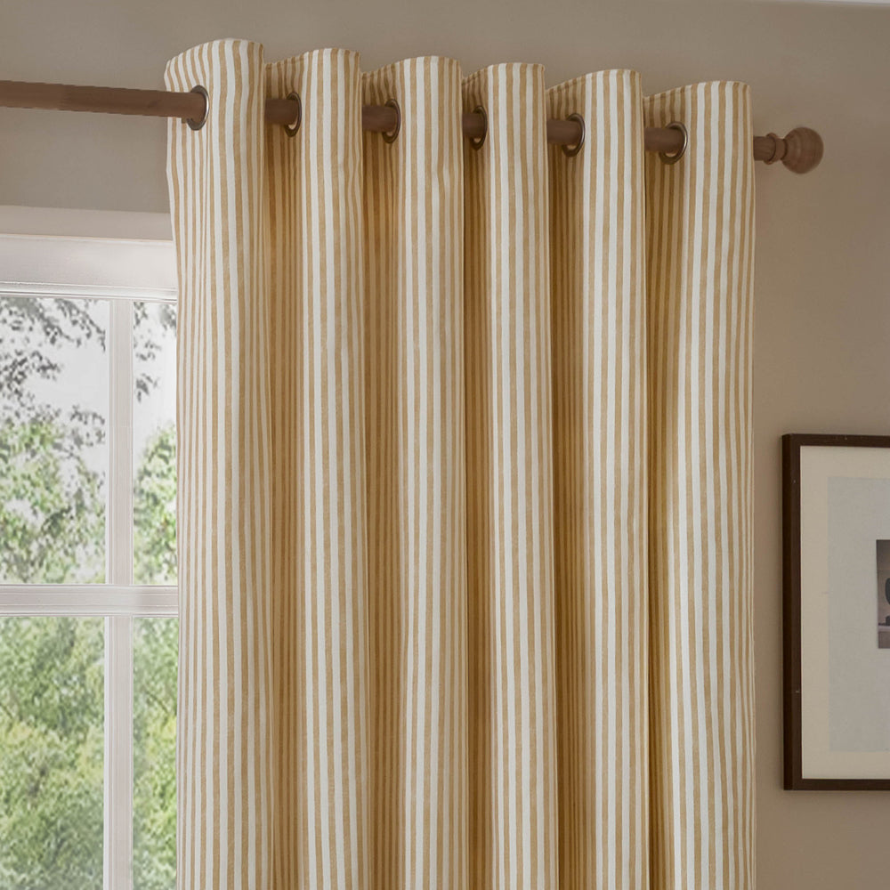 Striped Yellow Curtains - Hebden Striped 100% Cotton Lined Eyelet Curtains Honey Yellow Yard