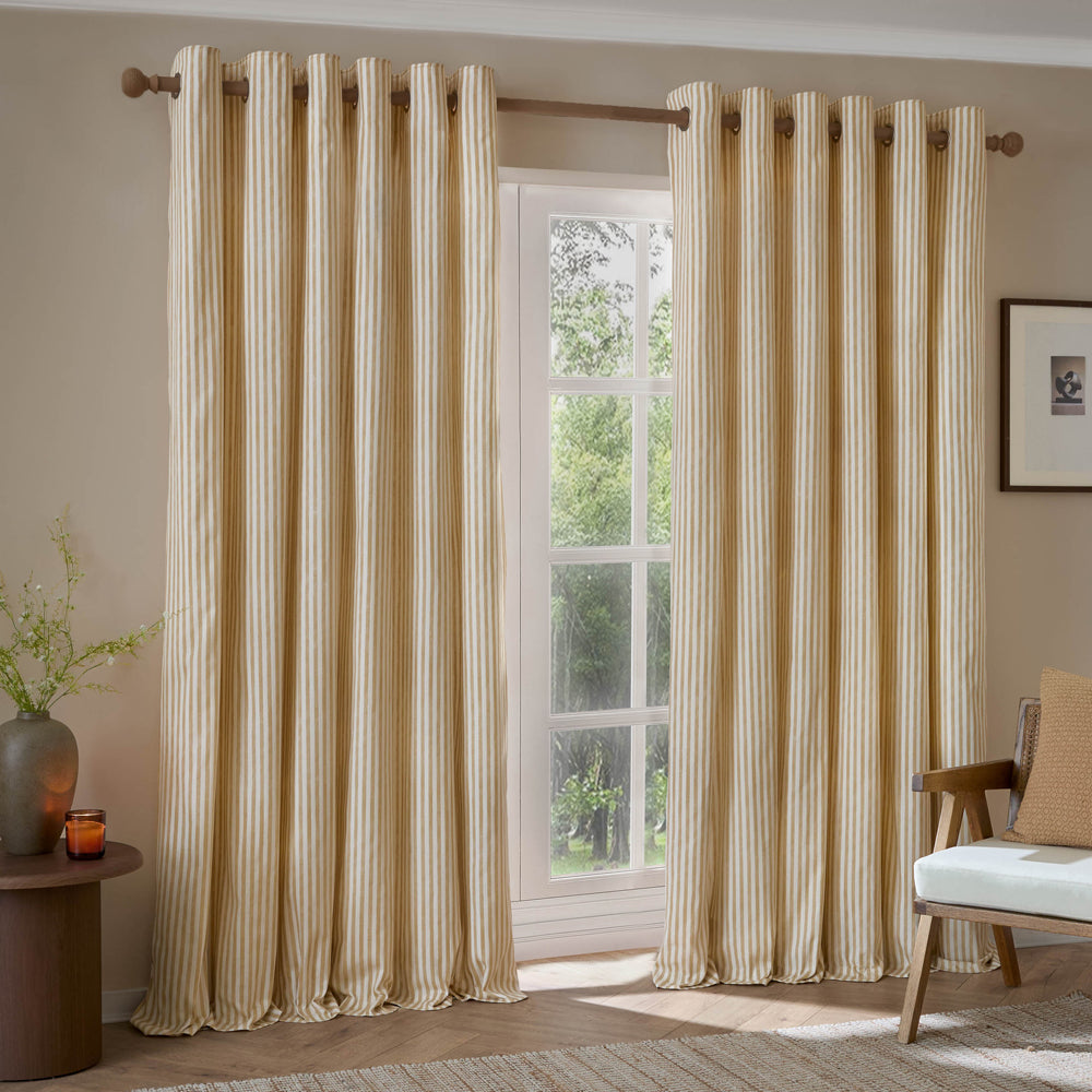 Striped Yellow Curtains - Hebden Striped 100% Cotton Lined Eyelet Curtains Honey Yellow Yard