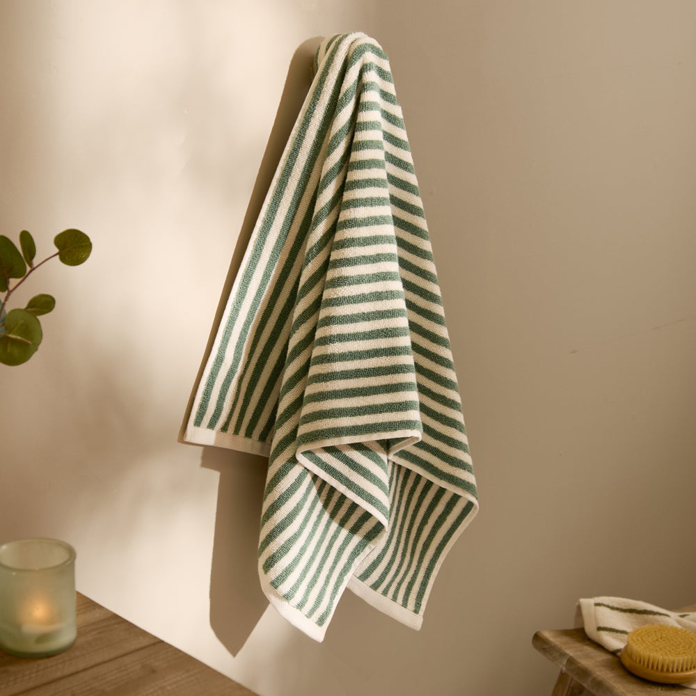 Striped Green Bathroom - Hebden Striped Cotton Towels Forest Yard