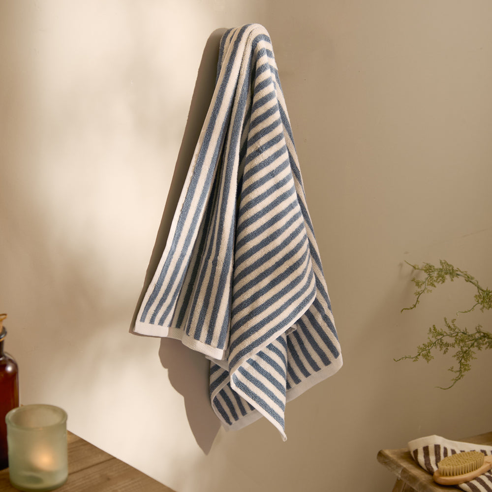 Striped Blue Bathroom - Hebden Striped Cotton Towels Denim Blue Yard