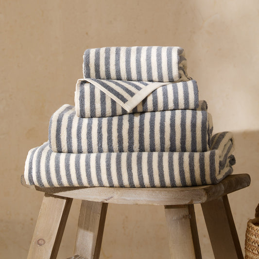 Striped Blue Bathroom - Hebden Striped Cotton Towels Denim Blue Yard