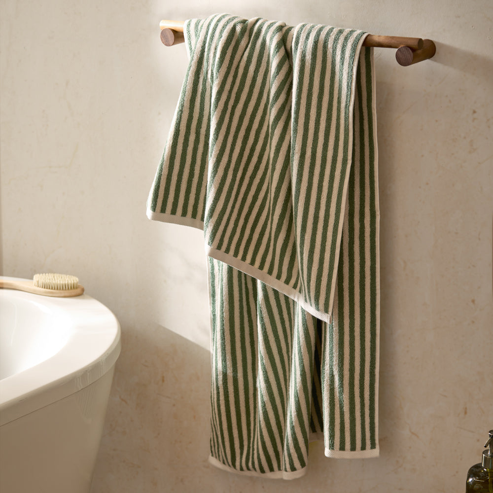 Striped Green Bathroom - Hebden Striped Cotton Towels Forest Yard