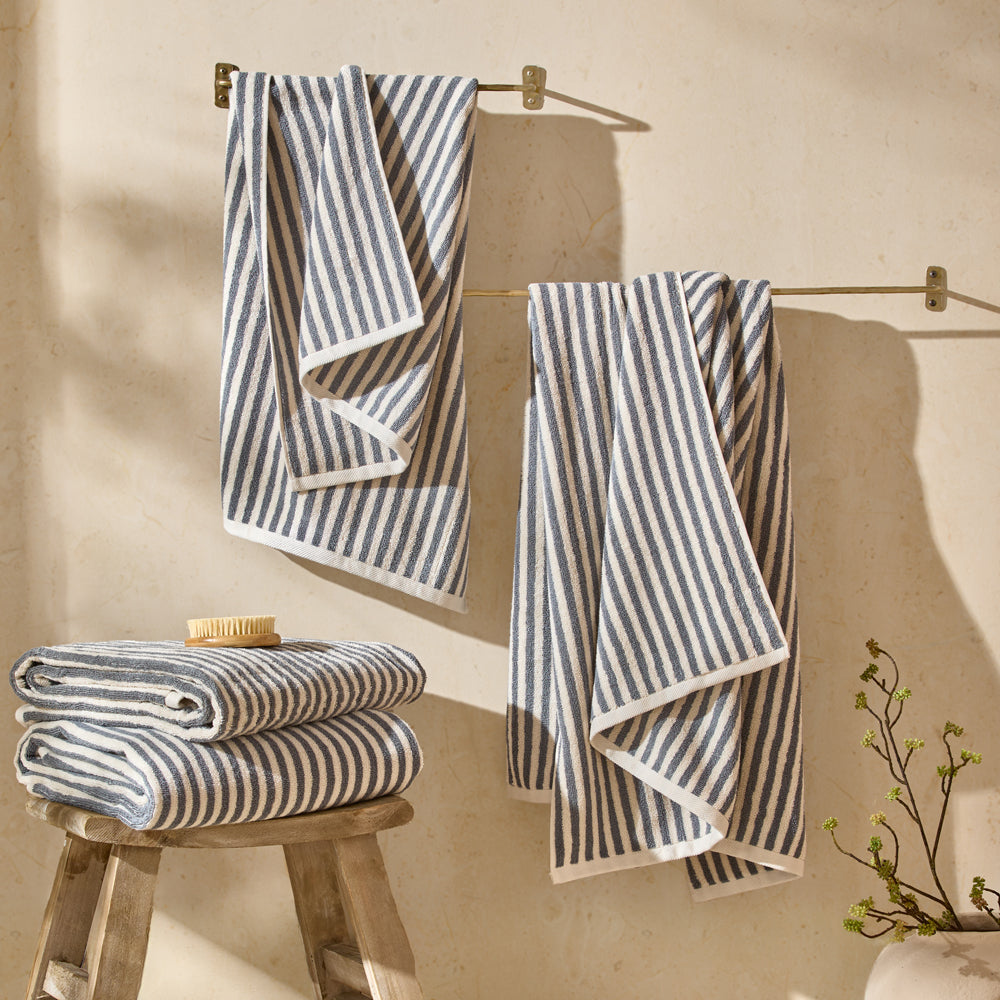 Striped Blue Bathroom - Hebden Striped Cotton Towels Denim Blue Yard