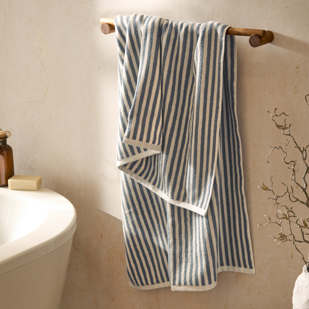 Striped Blue Bathroom - Hebden Striped Cotton Towels Denim Blue Yard