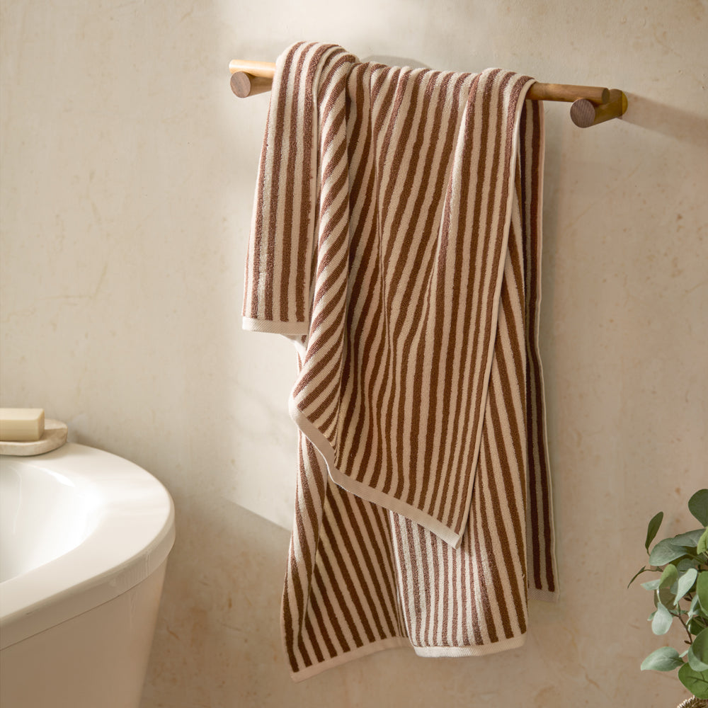 Striped Brown Bathroom - Hebden Striped Cotton Towels Pecan Yard